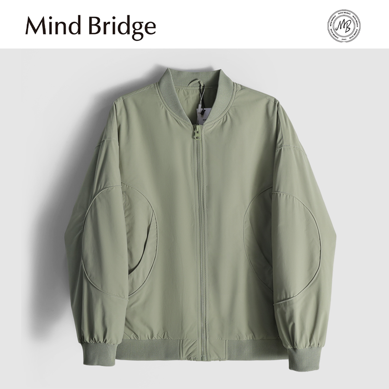 Mind Bridge2025秋季新款男户外休闲保暖棒球领飞行夹克棉服外套