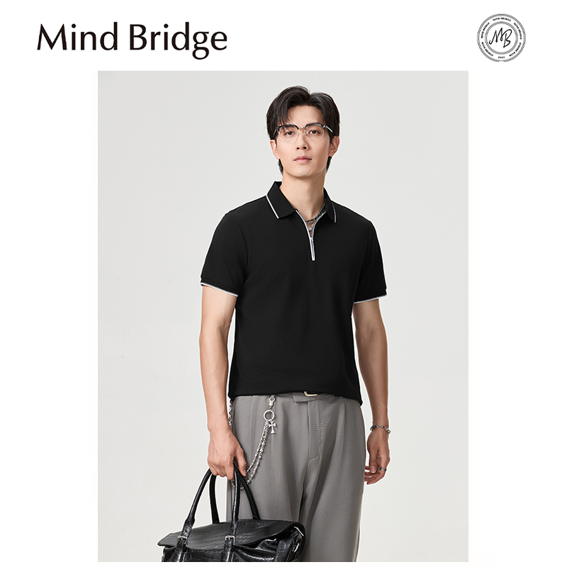Mind Bridge2025夏季新款男士商务休闲半拉练polo衫凉感短袖T恤潮