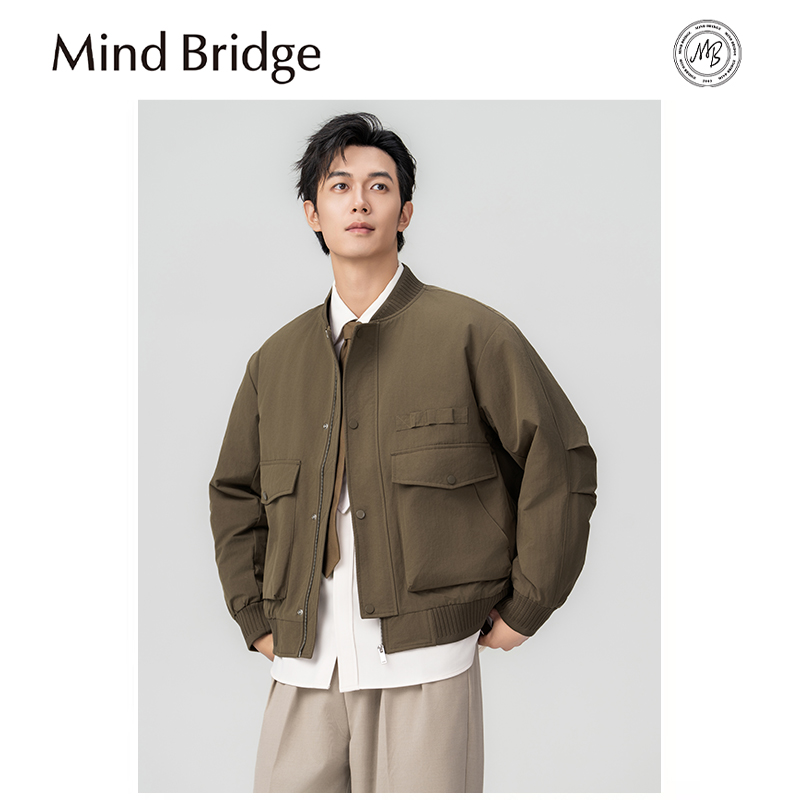 Mind Bridge美式复古羽绒服男士冬季2025加厚保暖鸭绒棒球领外套