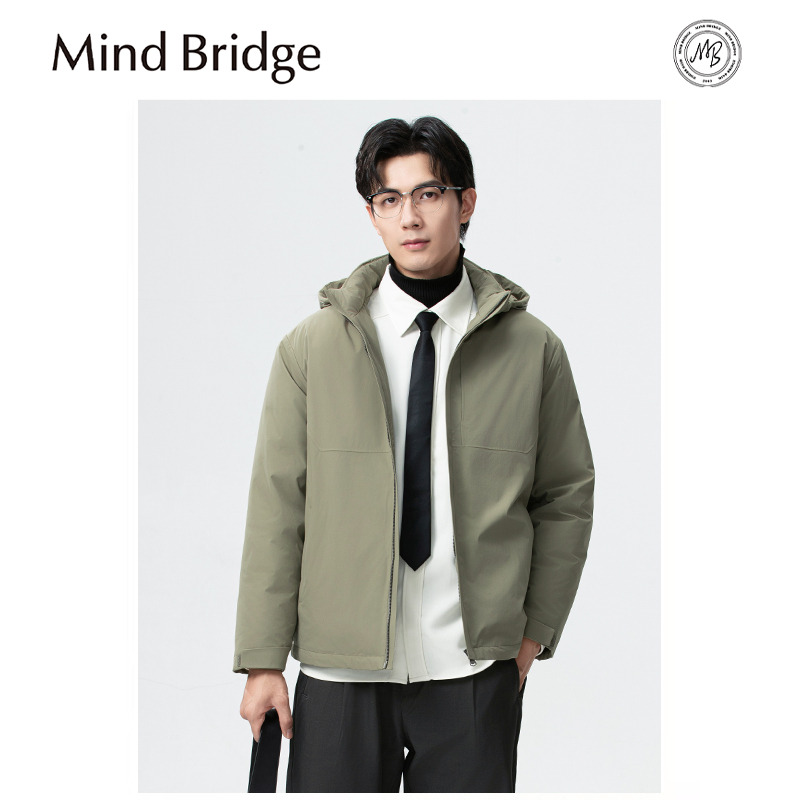Mind Bridge露营羽绒服男士2025冬季短款工装90鸭绒轻薄连帽外套