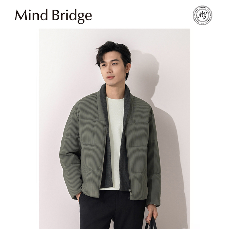 Mind Bridge2025秋冬季新款男士日系复古拼接90白鸭绒羽绒服外套