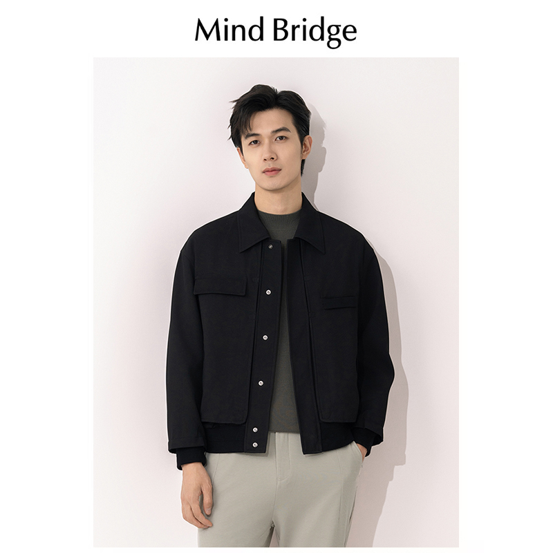 Mind Bridge2024春秋季新款男士商务休闲黑色行政夹克翻领外套潮