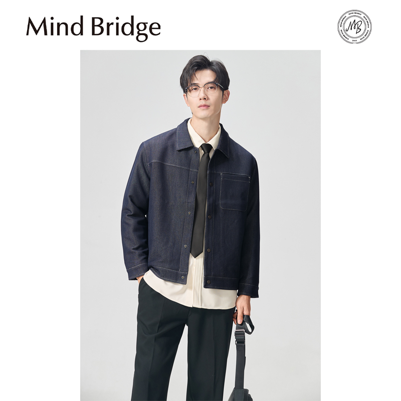 Mind Bridge2025早春季新款男士城市休闲翻领牛仔衬衫轻奢夹克潮