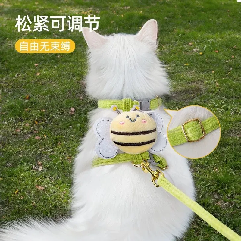猫咪小蜜蜂牵引绳防挣脱外出宠物兔子背心遛猫溜小猫链子猫绳子