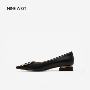 单鞋 新款 玖熙2024年春季 Nine West 女方扣尖头浅口粗跟低跟女鞋