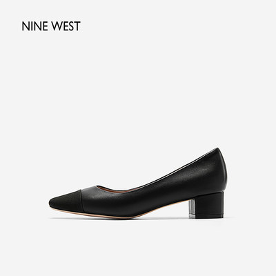 NineWest/玖熙粗跟拼接法式单鞋