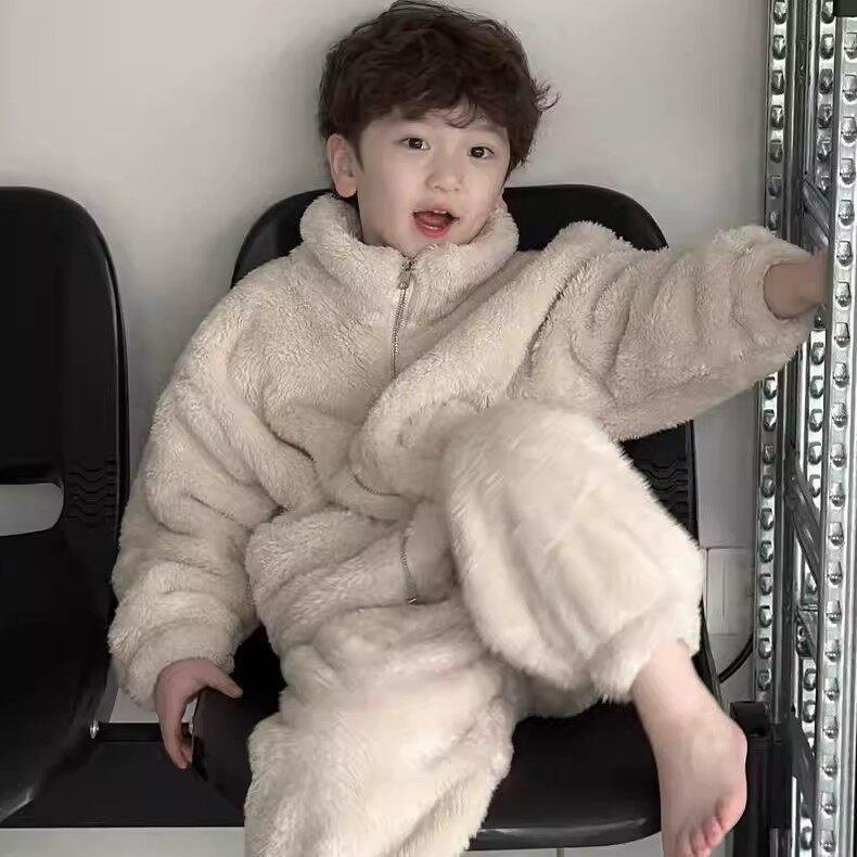 法国男童家居服套装秋冬装新款韩版儿童宝宝休闲宽松保暖睡衣童装