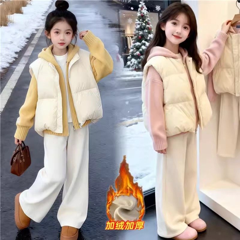 法国女童加绒裤子秋冬款新款儿童加厚休闲直筒裤女孩大童阔腿裤冬,童装/婴儿装/亲子装,套装,淘宝优惠券,粉丝福利购,淘宝优惠卷