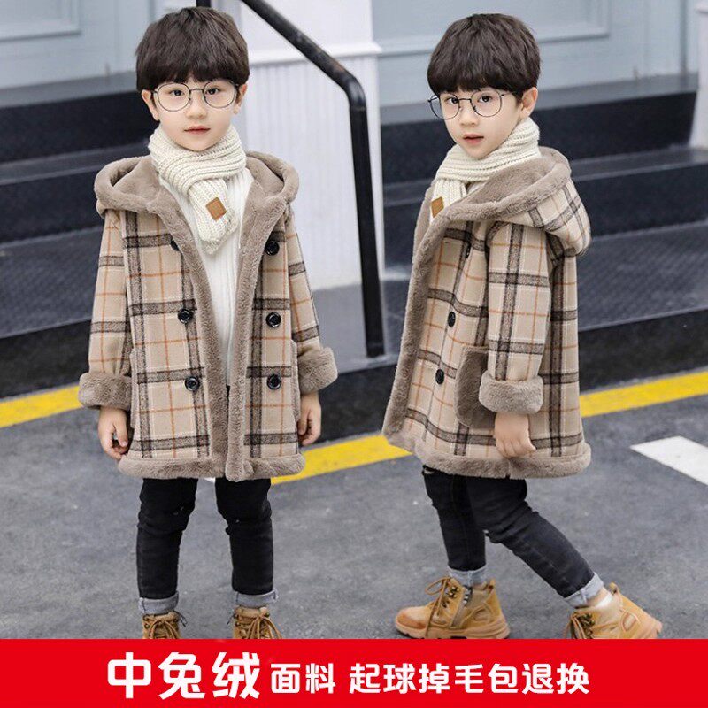 男童加绒外套洋气秋冬2025新款韩版儿童羊羔毛加厚冬装毛呢大衣潮