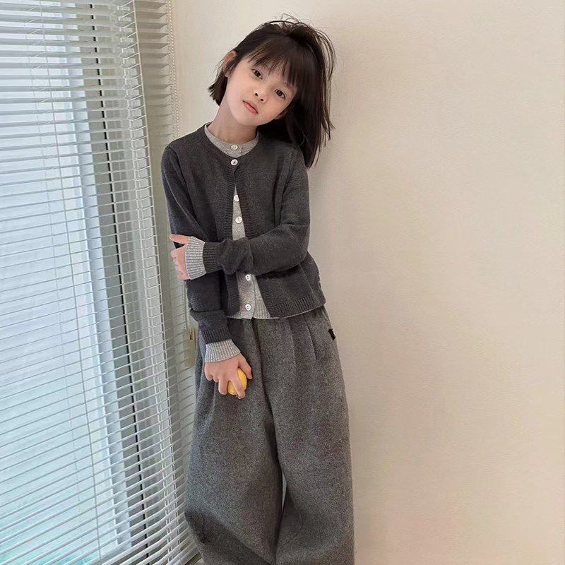 法国女童秋冬套装童装洋气假两件毛衣女孩呢子裤子两件套长袖长裤