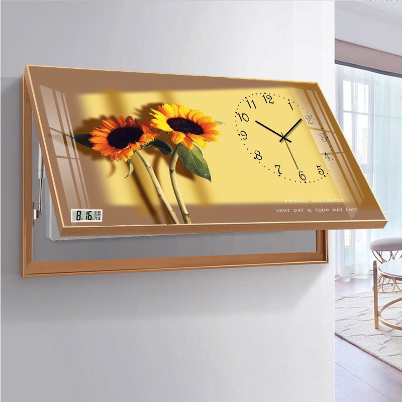 万年历电子钟表电表箱上翻挂钟客厅家用现代轻奢餐厅遮挡箱装饰画