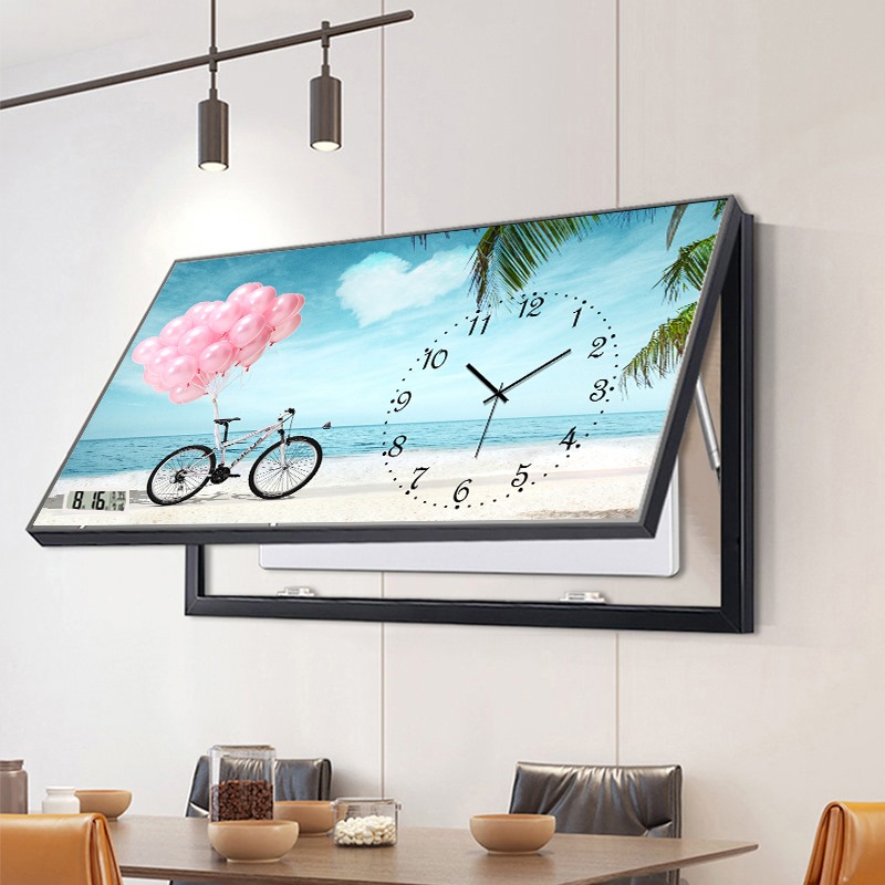 万年历电子钟表电表箱上翻挂钟客厅家用现代轻奢餐厅遮挡箱装饰画