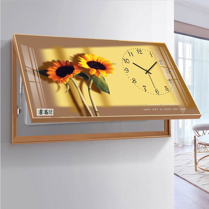 万年历电子钟表电表箱上翻挂钟客厅家用现代轻奢餐厅遮挡箱装饰画