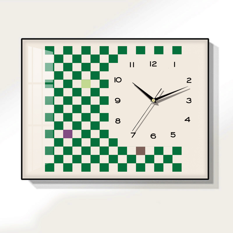 现代简约横款棋盘格子电表箱装饰画挂钟遮挡电闸配电箱时钟挂画