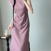 山茶丝语 显瘦日常旗袍 新中式 港工旗袍国风条纹春夏改良旗袍无袖