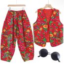 抖音从小卖蒸馍东北大花布马甲灯笼裤 秧歌服广场舞二人转服饰 套装