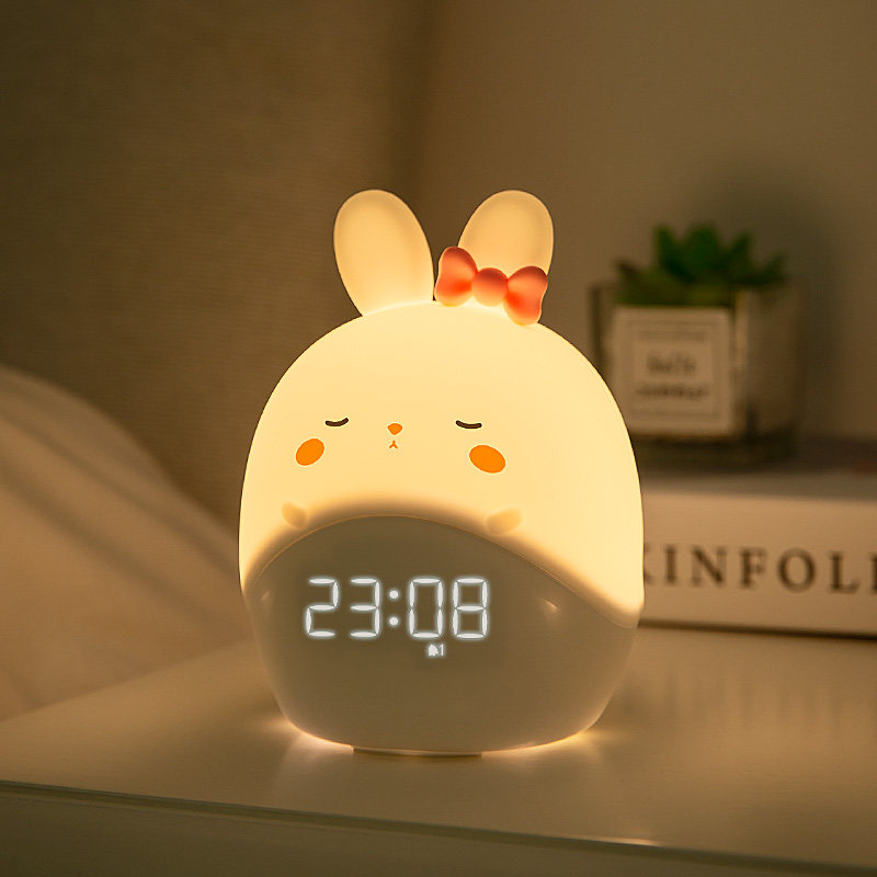 热销带闹钟时间i的兔子小夜灯卧室睡眠婴儿喂奶护眼哺乳儿童伴睡
