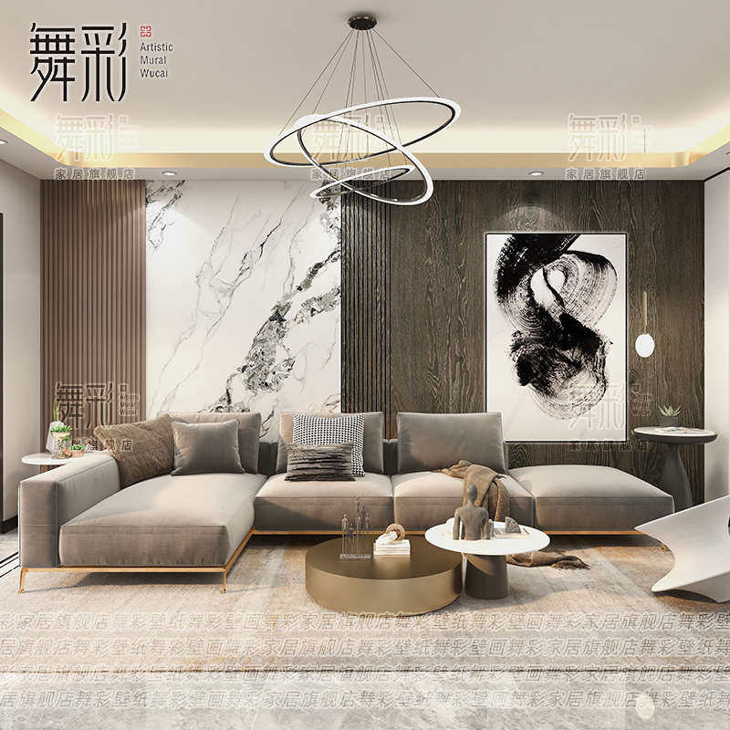 热销客厅壁纸现代简约沙发电视背景墙G布木纹几何线条大气卧室装