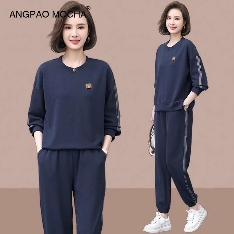运动服套装女士2024年春秋新款小个子妈妈洋气卫衣休闲裤两件套女