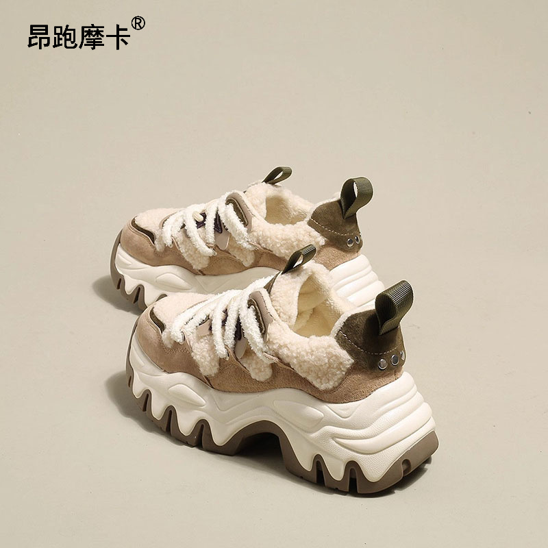 加绒老爹鞋女厚底增高小白鞋