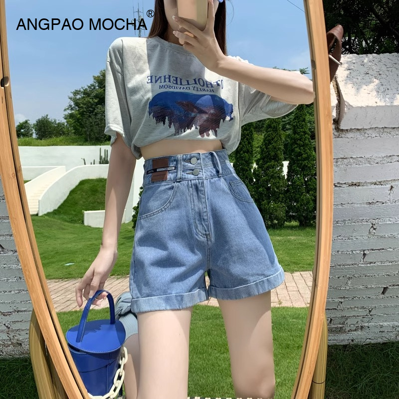 高腰牛仔短裤女夏季新款修身显瘦宽松透气五分A字休闲百搭超短裤