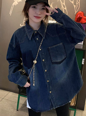 速发欧货大码装蓝色牛仔衣款202衬袖长衣上新外套潮