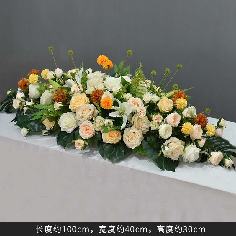 签约布置仿真花商务长条会议桌桌面摆花假花迎宾台花装饰长桌桌花