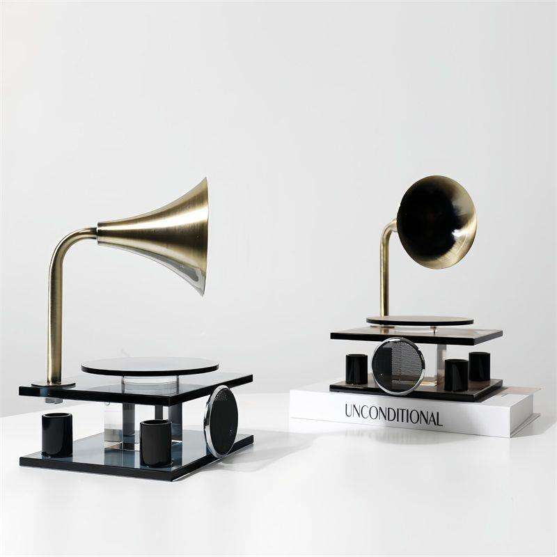 北欧轻奢水晶留声机模型摆件极简电客厅电视柜卧室桌面玄关工艺品