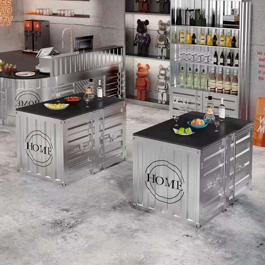 工业风茶水台餐厅酒吧卡座桌子双面收纳柜展示台创意集装箱中岛柜