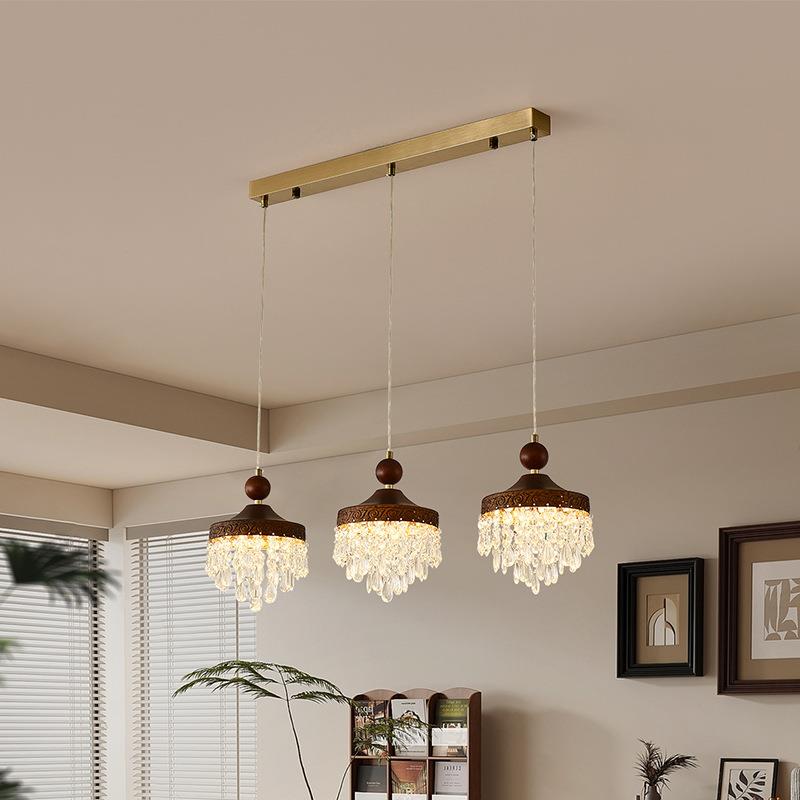 中古风餐厅吊灯复古胡桃木色餐桌灯创意护眼吧台床头书房民宿灯具