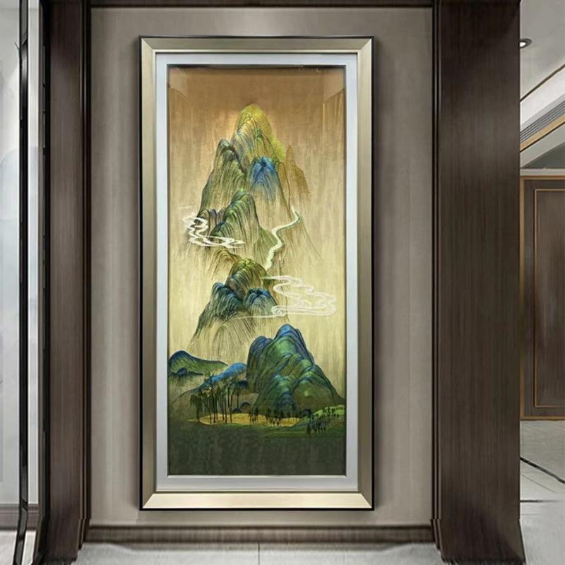 走廊走道苏绣装饰画织锦刺绣迎门玄关挂画千里江山新中式壁画