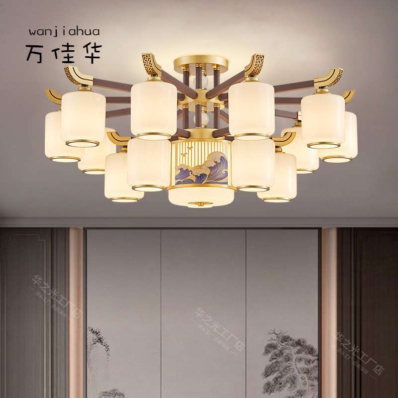 新中式客厅吊灯可换灯泡带风扇餐厅灯2025新款中国风禅意大厅主灯