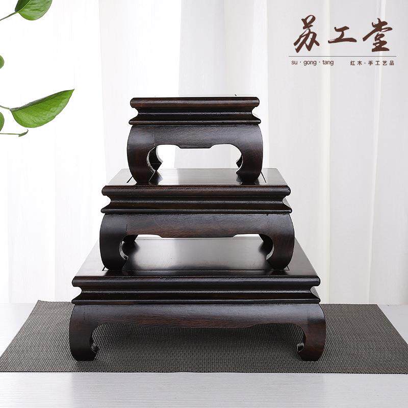 黑檀明式正方弯脚底座 家用实木工艺品花盆花瓶茶壶托架摆件底座