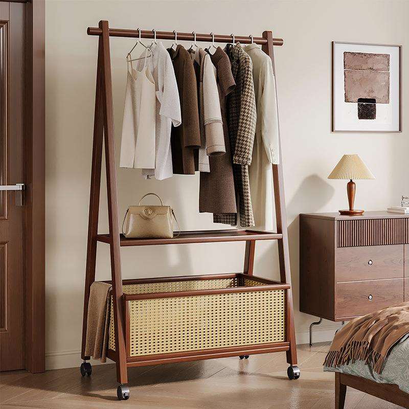 中古实木落地衣帽架卧室家用立式收纳神器多功能挂衣架精致置物架