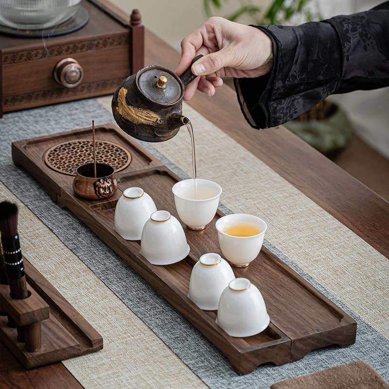 北美胡桃木组合干泡盘现代简约三合一新中式茶道实木壶承茶杯架子
