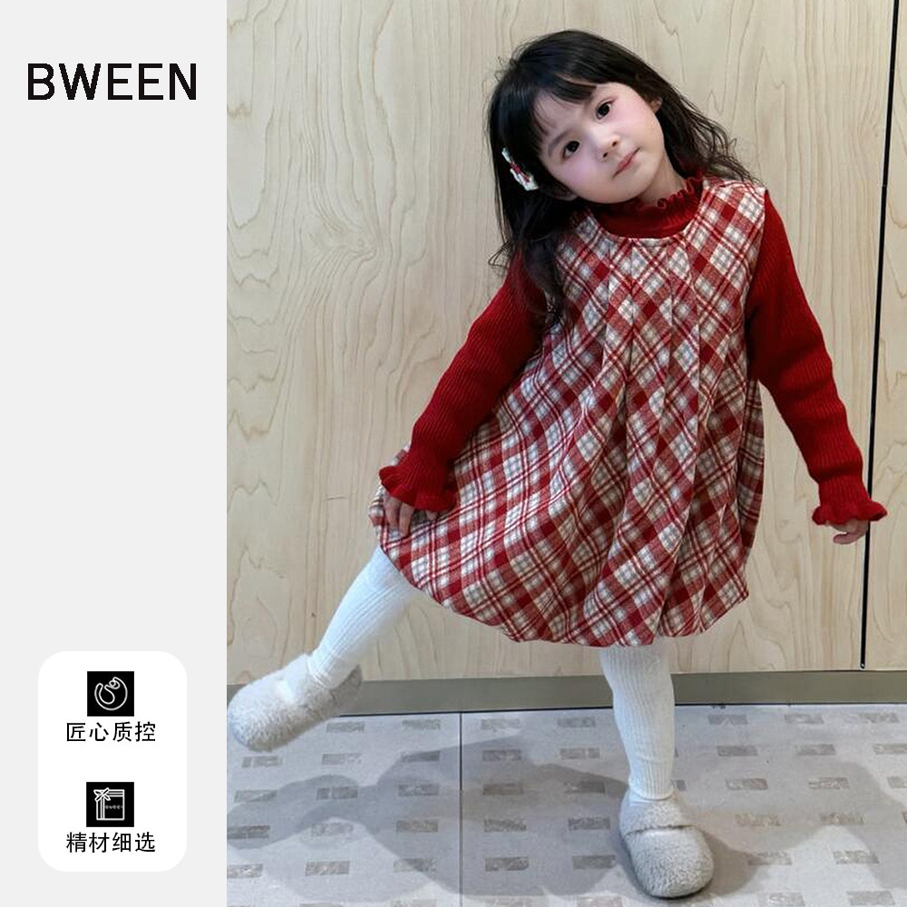 女童拜年服连衣裙冬款25新款洋气儿童韩版时尚加厚保暖格纹背心裙,童装/婴儿装/亲子装,连衣裙,淘宝优惠券,粉丝福利购,淘宝优惠卷