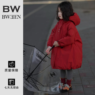 女童冬季羽绒服洋气宝宝白鸭绒连帽两面穿拜年服儿童红色新年衣服