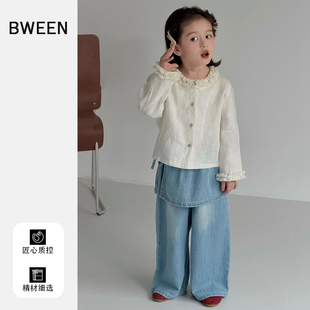 女童春款衬衫2026新款洋气儿童韩版女宝宝时髦简约百搭花瓣领上衣