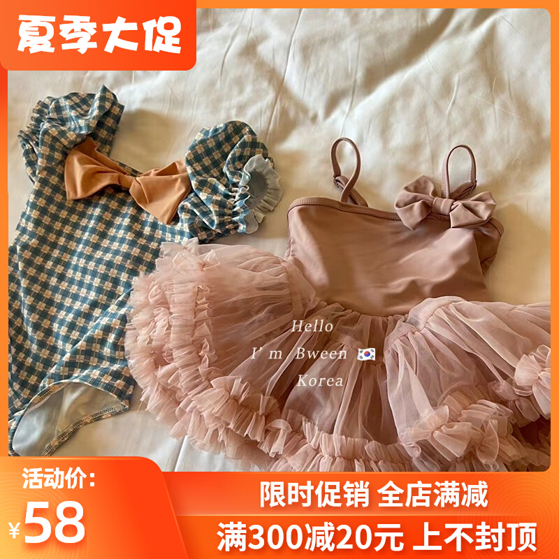 女童连体泳衣韩版童装23夏季新款洋气韩系格子时尚女孩裙子游泳衣