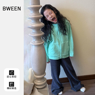 女童毛衣2026春季新款宝宝韩版休闲薄荷绿色儿童拉链针织开衫外套