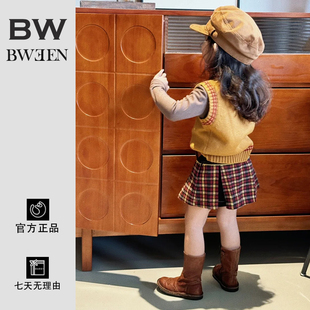 针织马甲格纹半身裙儿童打底衫 洋气宝宝时尚 2025新款 女童秋冬套装