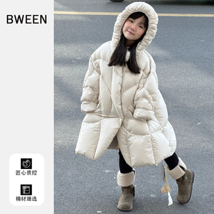 女童羽绒服冬季2025新款女宝宝加厚连帽中长款白鸭绒儿童外套冬天