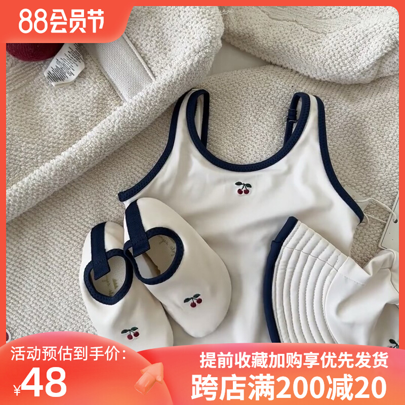 女童时髦泳衣2023夏季新款洋气韩版女宝宝白色游泳衣儿童连体泳装