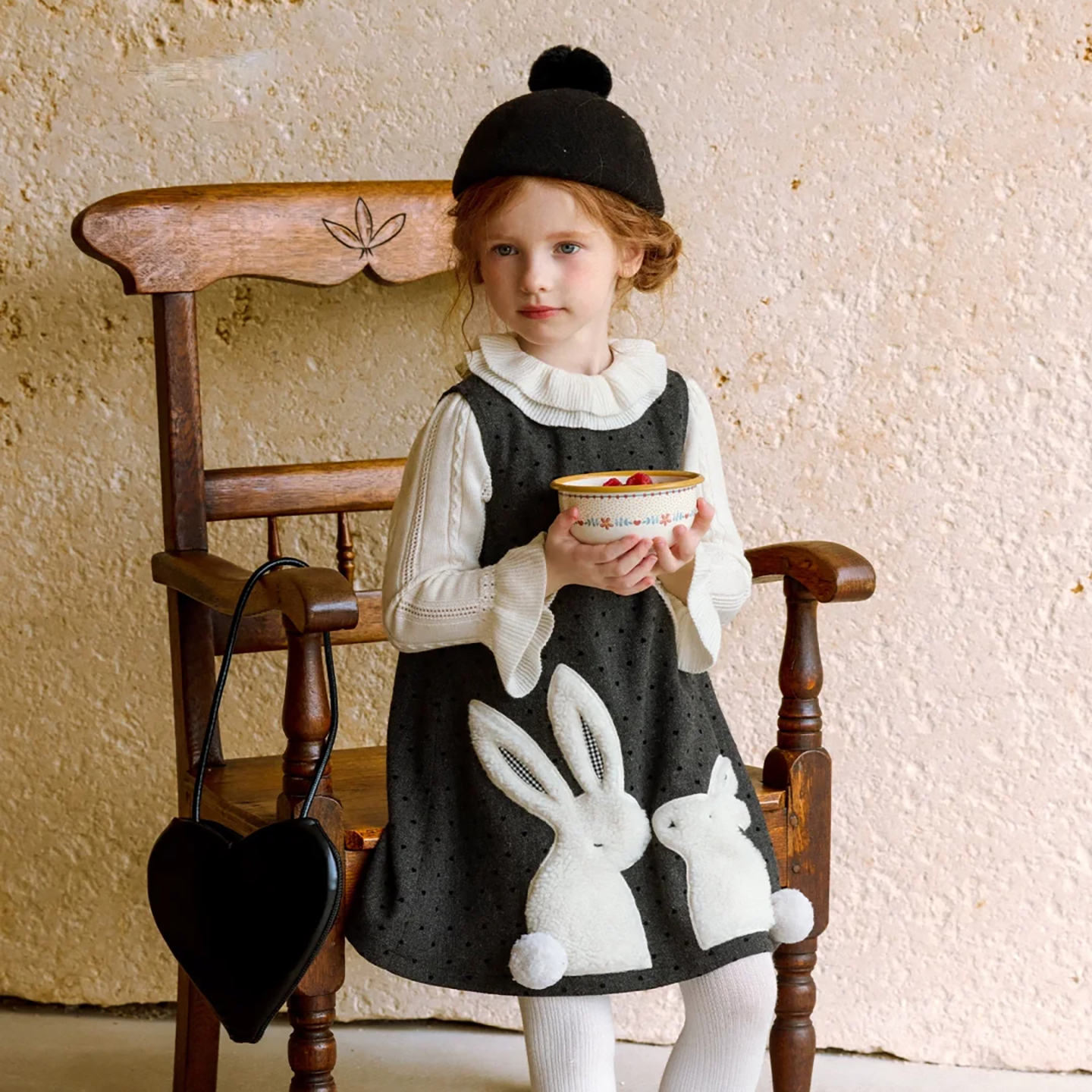 女童连衣裙冬季新款韩系洋气女宝宝可爱兔子加厚背心裙儿童裙子冬