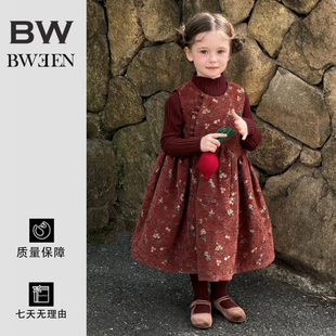 女童连衣裙冬季2025红色过年服宝宝洋气可爱拜年服背心裙儿童裙子