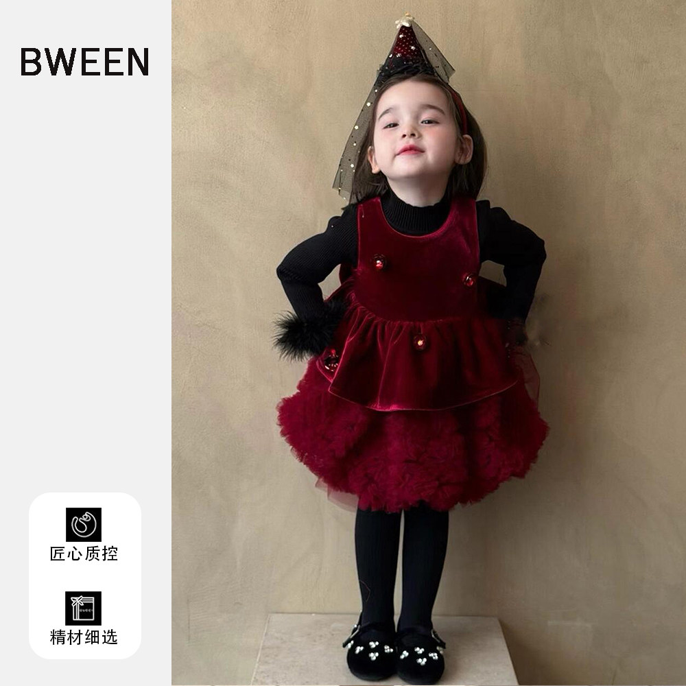 女童拜年服连衣裙冬季2025新款洋气儿童韩版时髦蝴蝶结网纱丝绒裙,童装/婴儿装/亲子装,连衣裙,淘宝优惠券,粉丝福利购,淘宝优惠卷