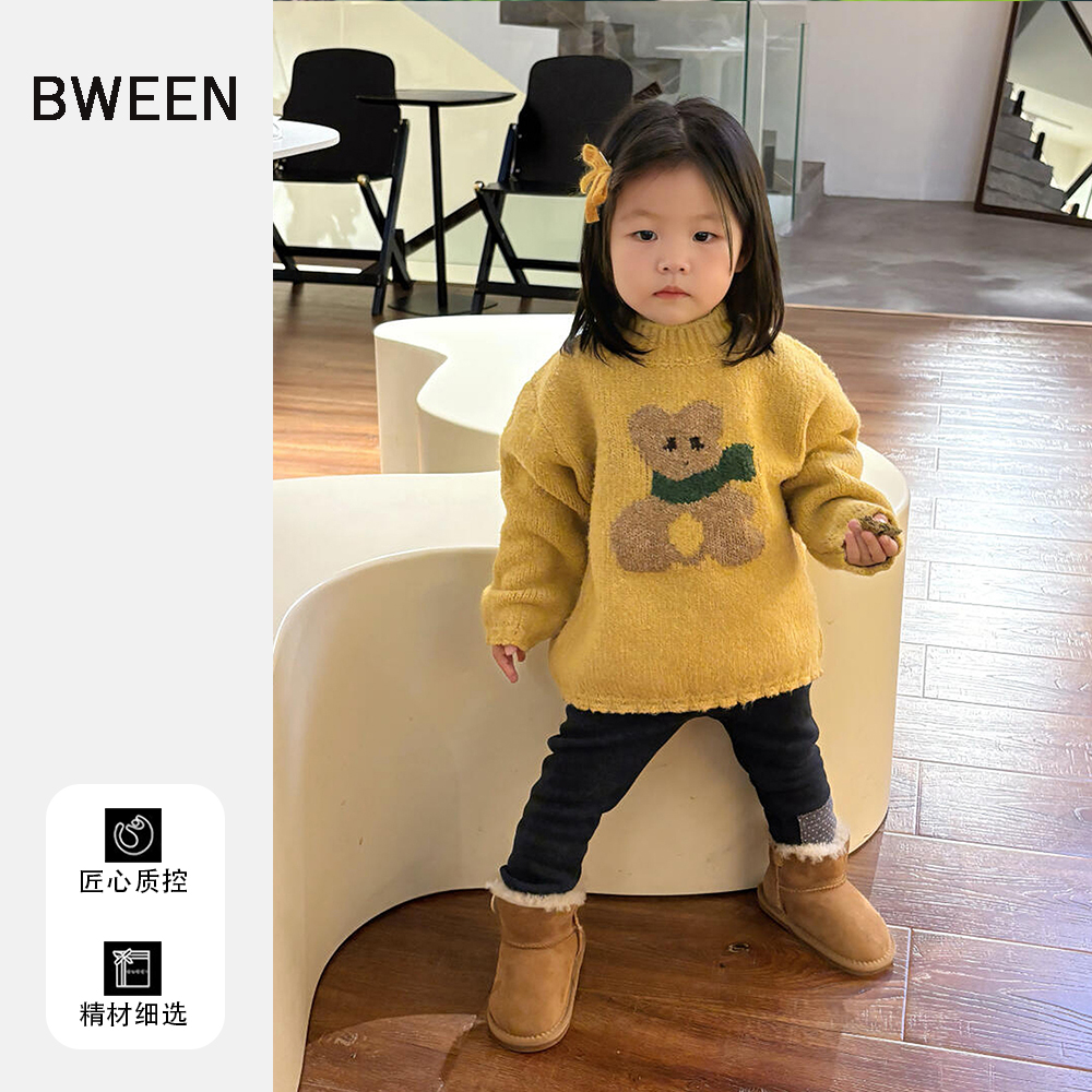 女童毛衣冬季2025新款洋气儿童韩版女宝宝时尚保暖卡通小熊针织衫