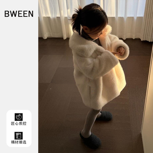 女童冬款毛绒外套2025新款洋气儿童韩版女宝宝时髦保暖中长款上衣