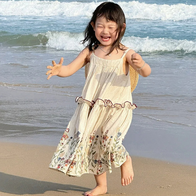 女童连衣裙夏季2025新款宝宝洋气时尚韩版印花吊带裙儿童休闲裙子