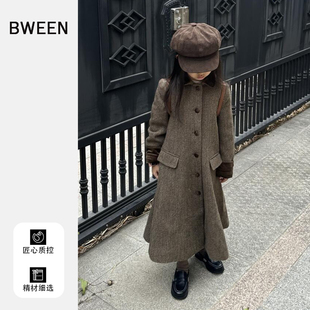 女童呢大衣冬季2025新款女宝宝韩版时尚长款保暖儿童毛呢外套冬天